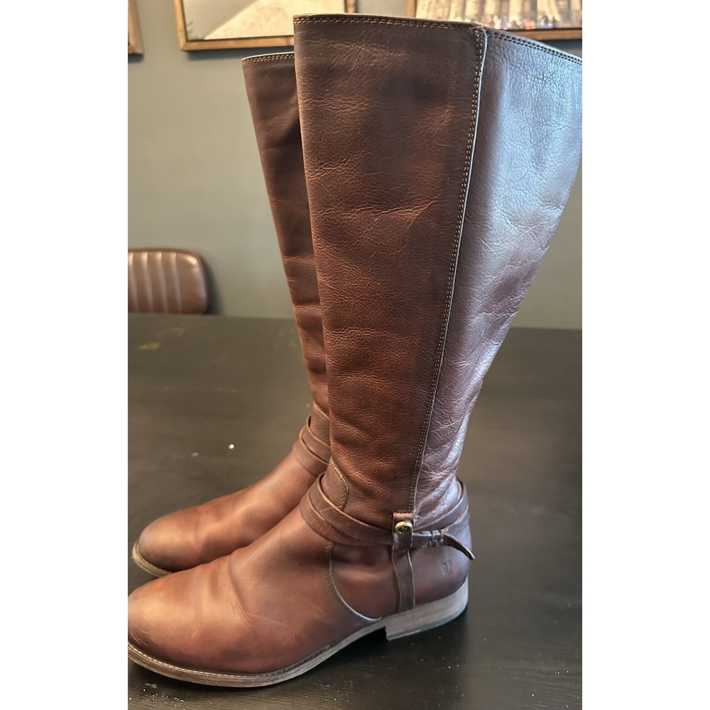 Frye Women's Size 8.5 B M Melissa Belted Tall Boots Brown Leather Riding